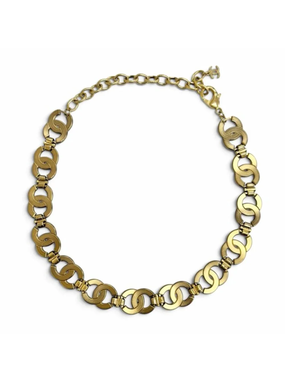 Chanel CC Logo Rhinestone Choker Necklace Gold